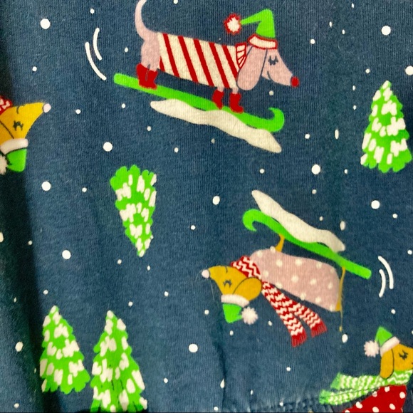 DACSHUND Dog Blue Holiday Festive Fleece Warm Pajama Pants Juniors Large - Picture 8 of 16